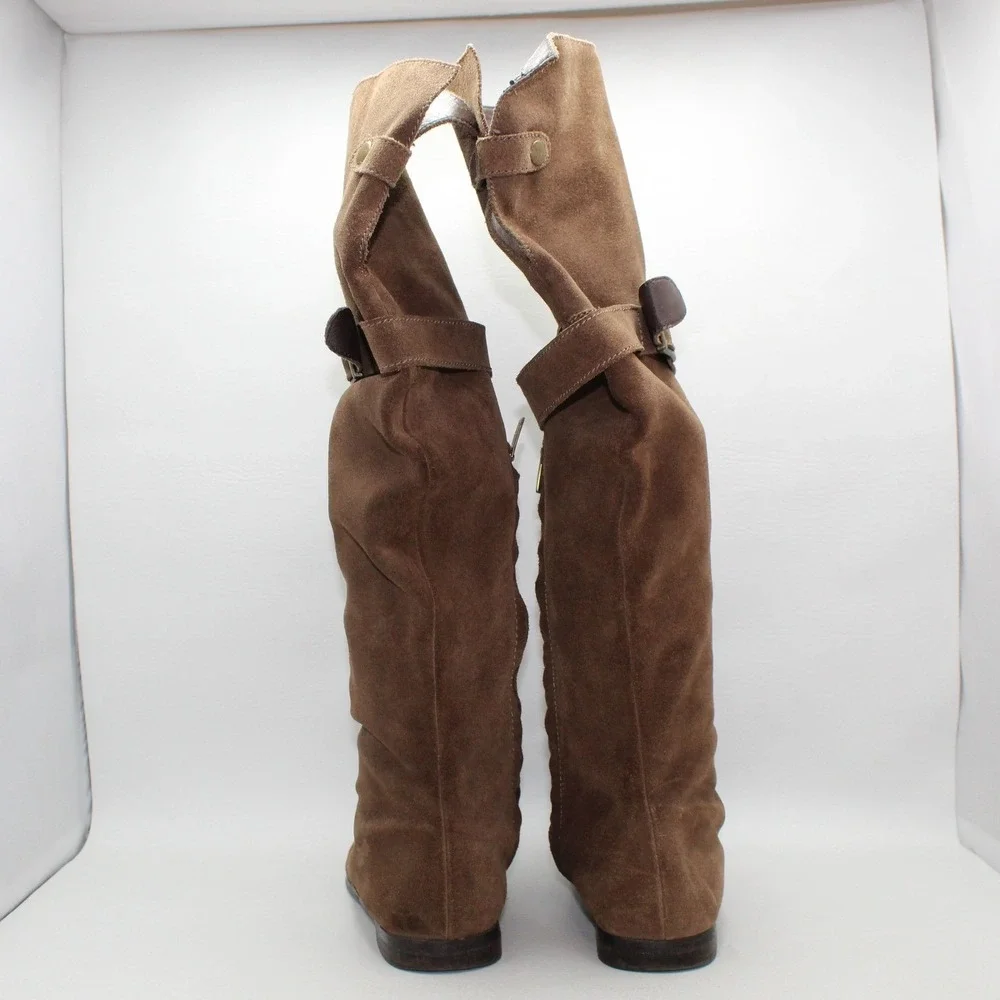 Colin‎ Stuart Brown Suede Over The Knee Flat Boots Buckle 8B 243502-F49